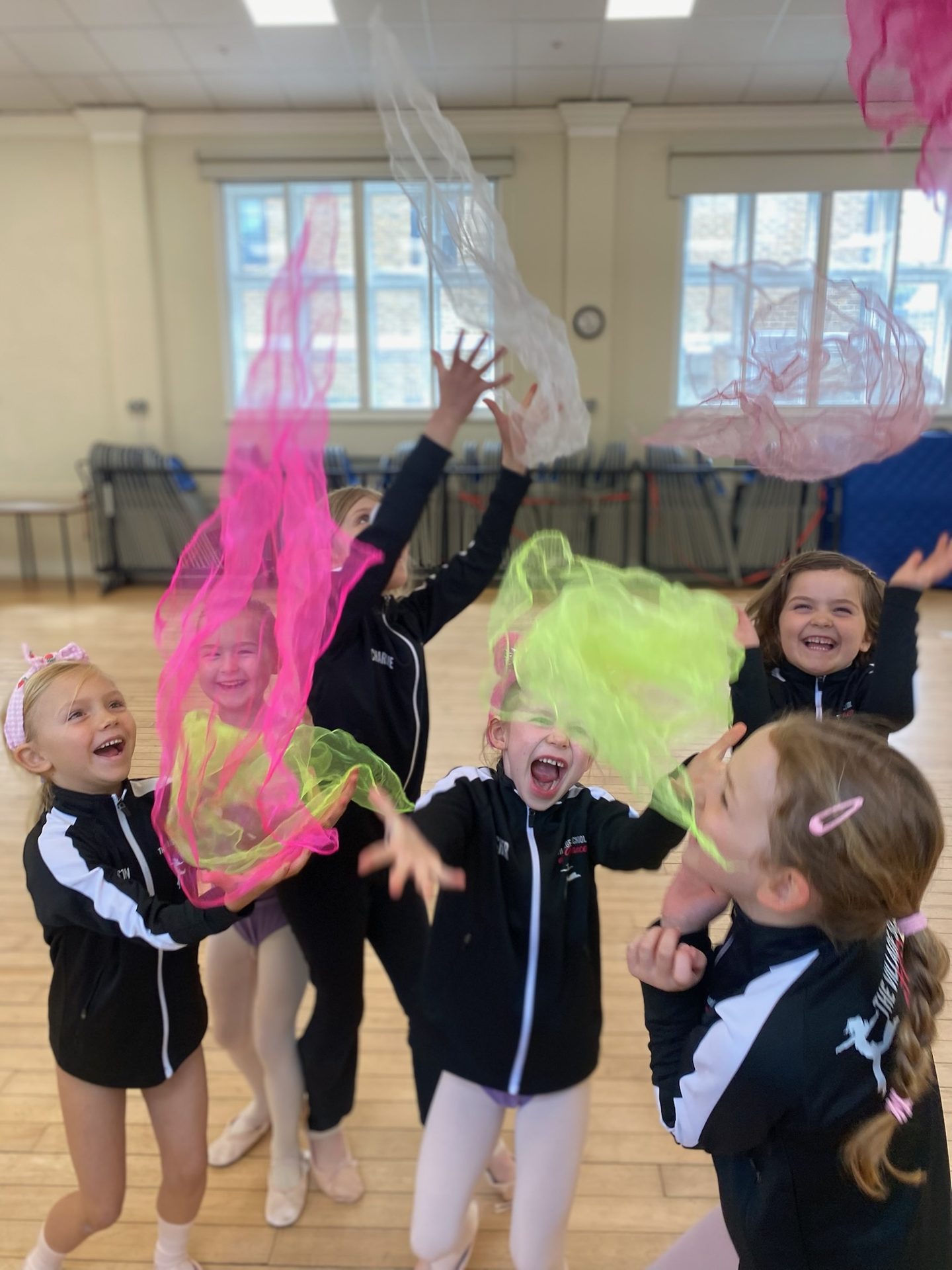 Young dancers playing with scarves in a Wimbledon class